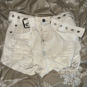 Distressed White Denim Shorts